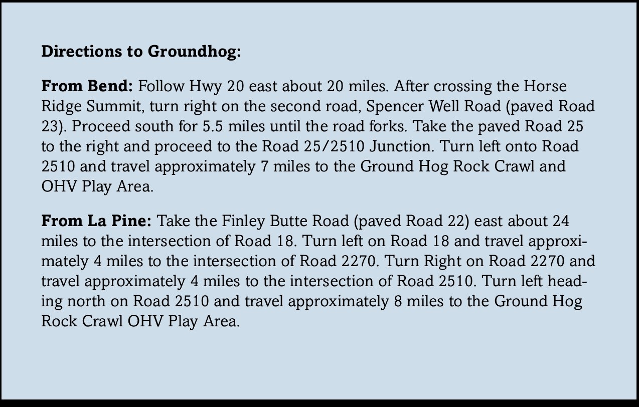 directions to Groundhog Rock Crawl #16